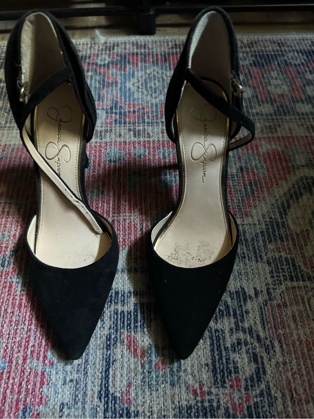 Jessica Simpson Black Pointed Toe Ankle Strap Heels